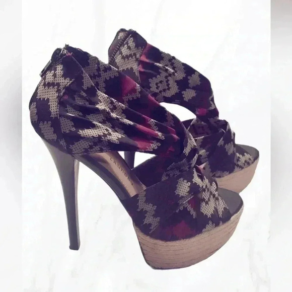 Chinese Laundry purple black print stiletto espadrille  patterned heels 8.5 - Picture 3 of 4